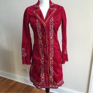Johnny Was Red Embroidered Coat